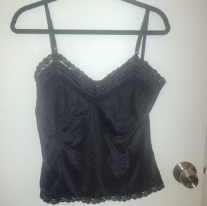 Vintage 1980s Mel-Lin black camisole with lace trim size Large